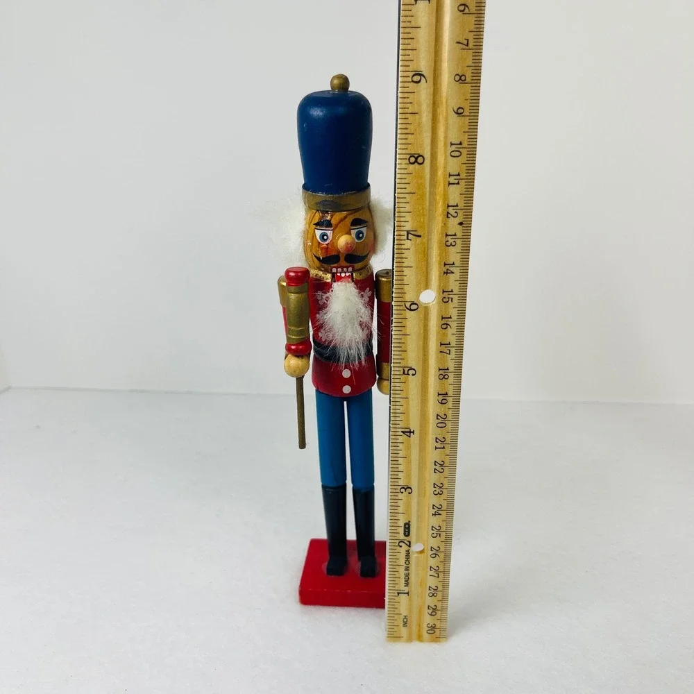 Vintage Wooden Nutcracker Soldier Red Blue Uniform Christmas Decor 9 Inch